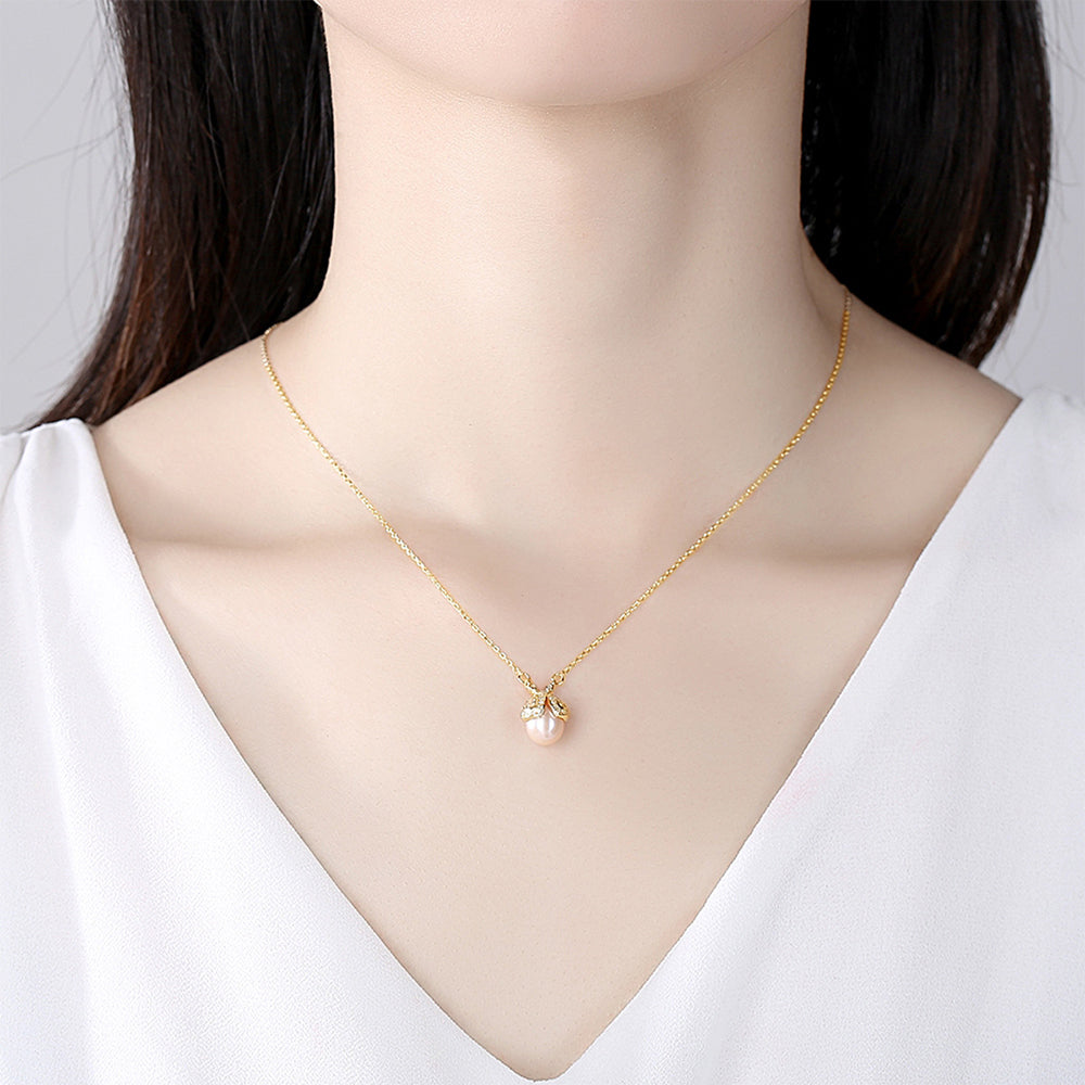 925 Sterling Silver Natural Pearl Drop Necklace Fashion Jewelry Gift for Women Girls