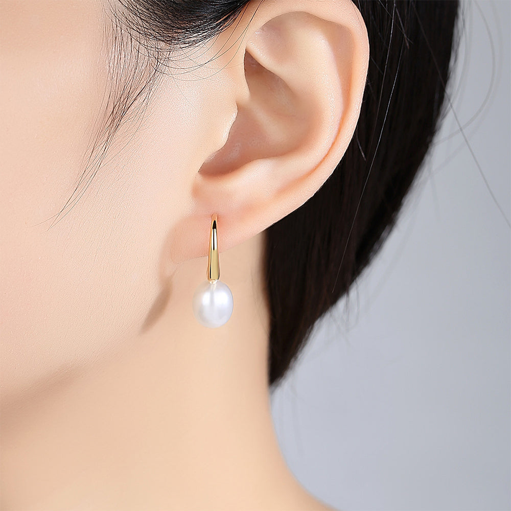 925 Sterling Silver Natural Pearl Drop Earrings Fashion Jewelry Gift for Women Girls