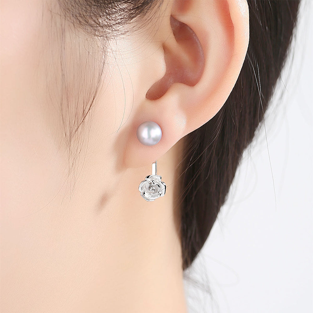 925 Sterling Silver Natural Pearl Long Drop Earrings Fashion Jewelry Gift for Women Girls