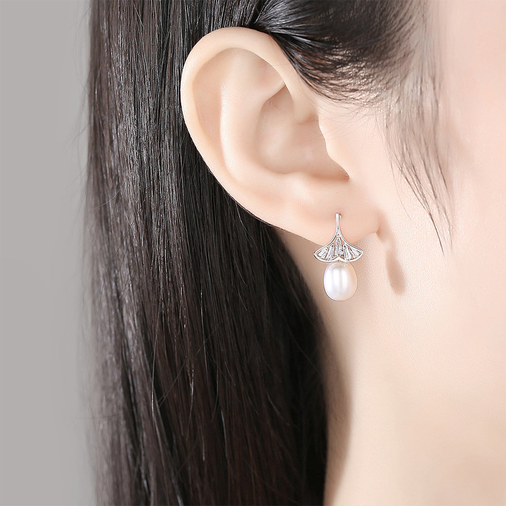 925 Sterling Silver Natural Pearl Drop Earrings Fashion Jewelry Gift for Women Girls