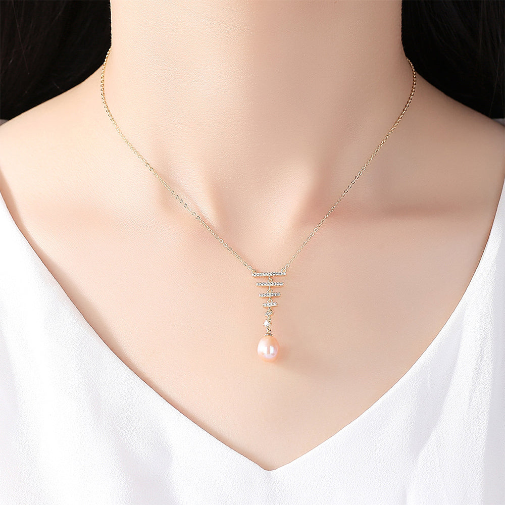 925 Sterling Silver Natural Pearl Drop Necklace Fashion Jewelry Gift for Women Girls