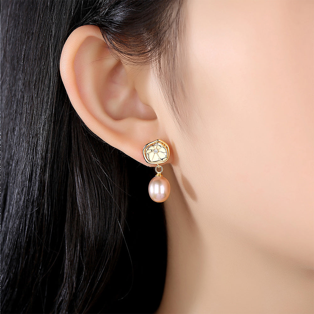 925 Sterling Silver Natural Pearl Drop Earrings Fashion Jewelry Gift for Women Girls
