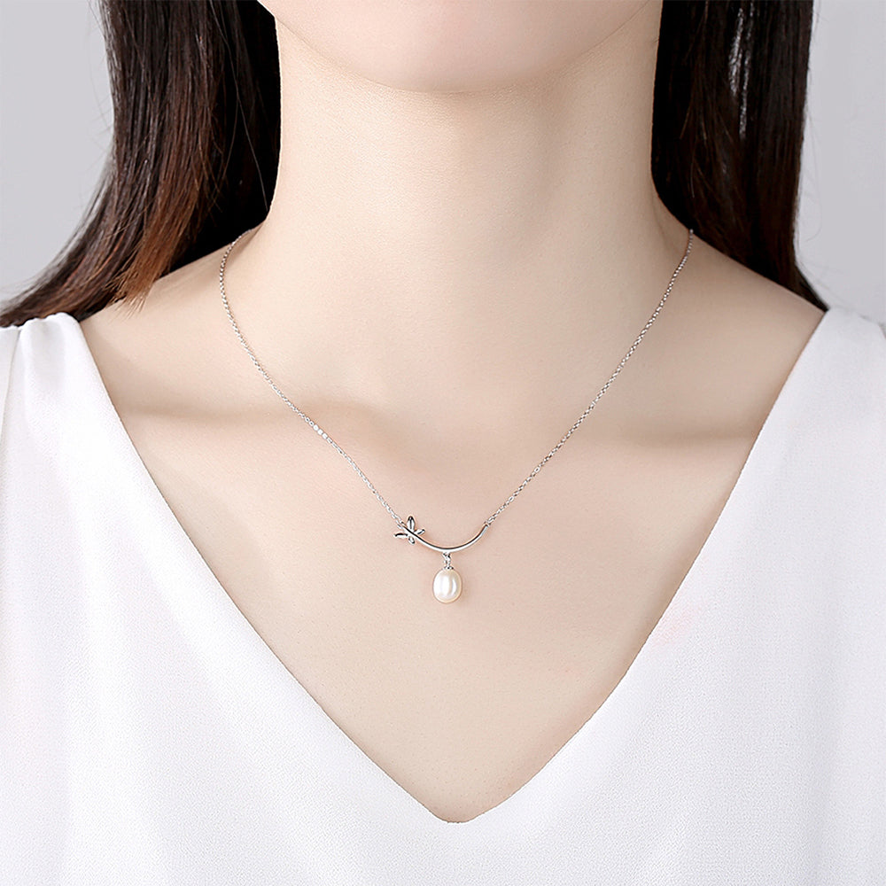 925 Sterling Silver Natural Pearl Drop Necklace Fashion Jewelry Gift for Women Girls