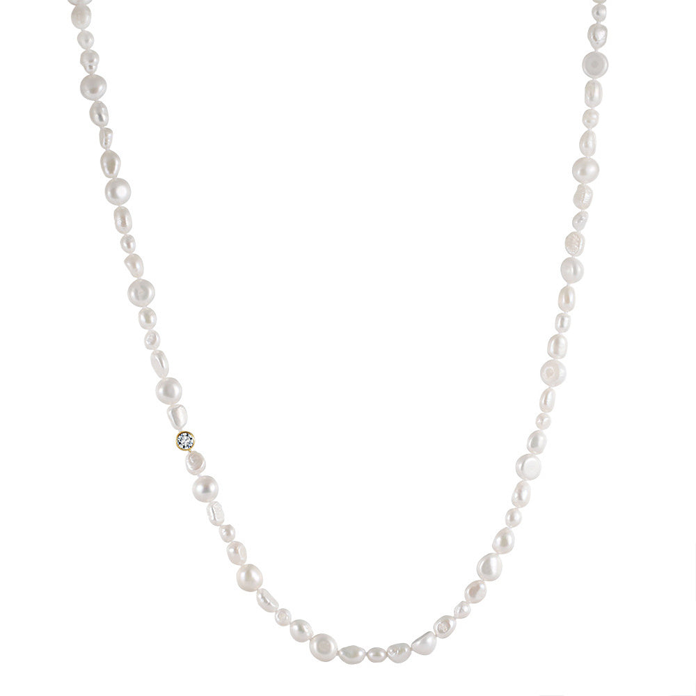 925 Sterling Silver Natural Pearl Necklace Fashion Jewelry Gift for Women Girls