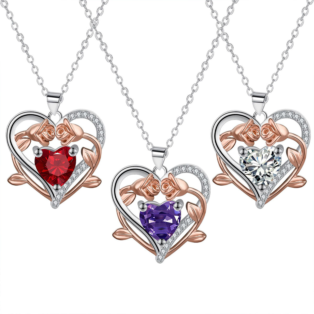 Copper With Silver/Rosegold Plated Heart Mom Pendant Necklace