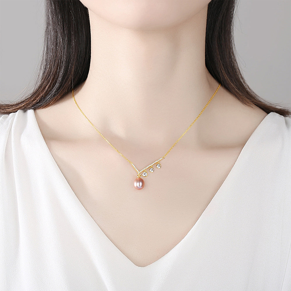 925 Sterling Silver Natural Pearl Drop Necklace Fashion Jewelry Gift for Women Girls