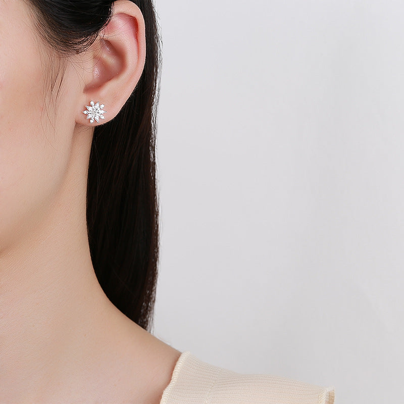 925 Sterling Silver Snowflake Screw Back Stud Earrings