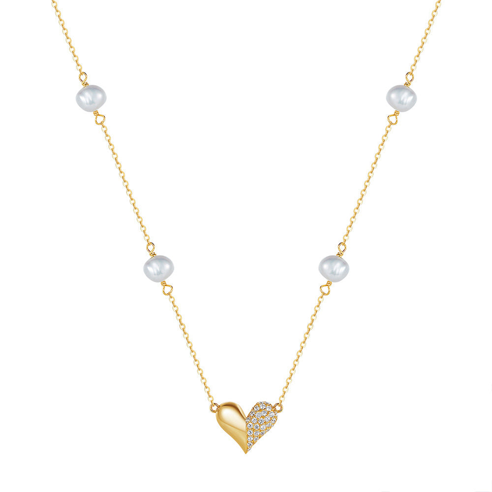 925 Sterling Silver Natural Pearl Necklace Fashion Jewelry Gift for Women Girls