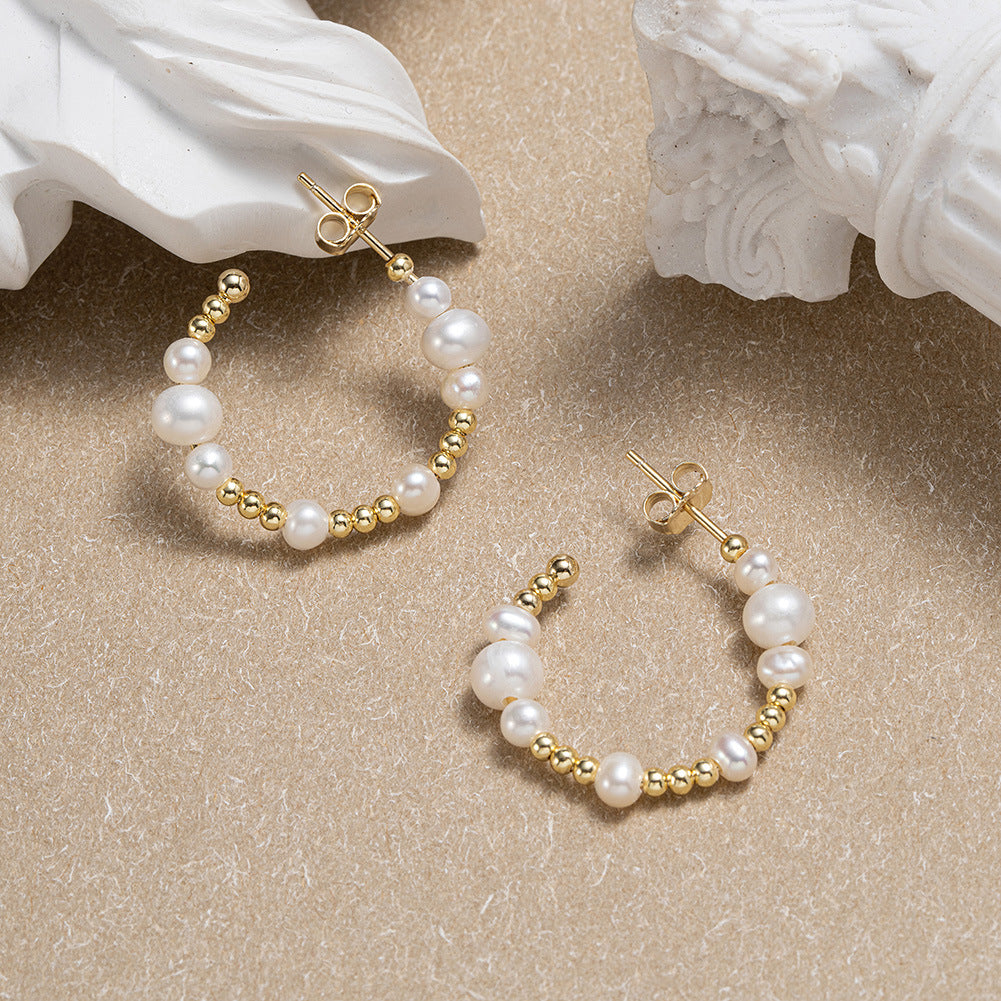 925 Sterling Silver Natural Pearl Earrings Fashion Jewelry Gift for Women Girl