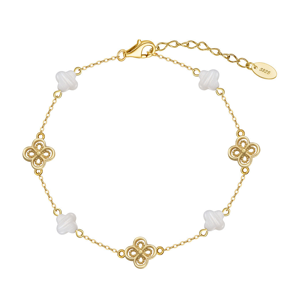 925 Sterling Silver Pearl Bracelet Fashion Jewelry Gift for Women Girls