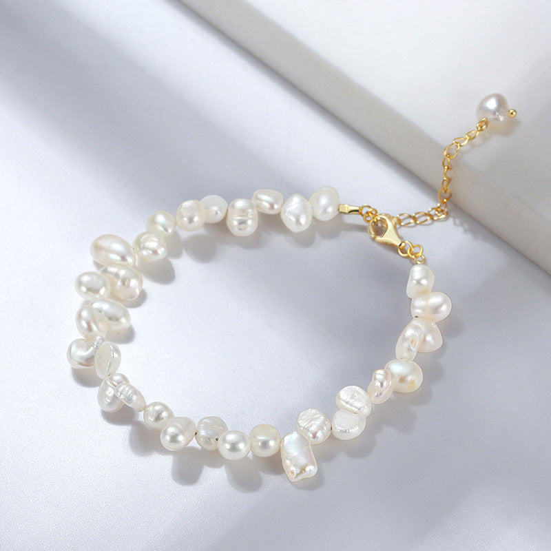925 Sterling Silver Pearl Bracelet Fashion Jewelry Gift for Women Girls