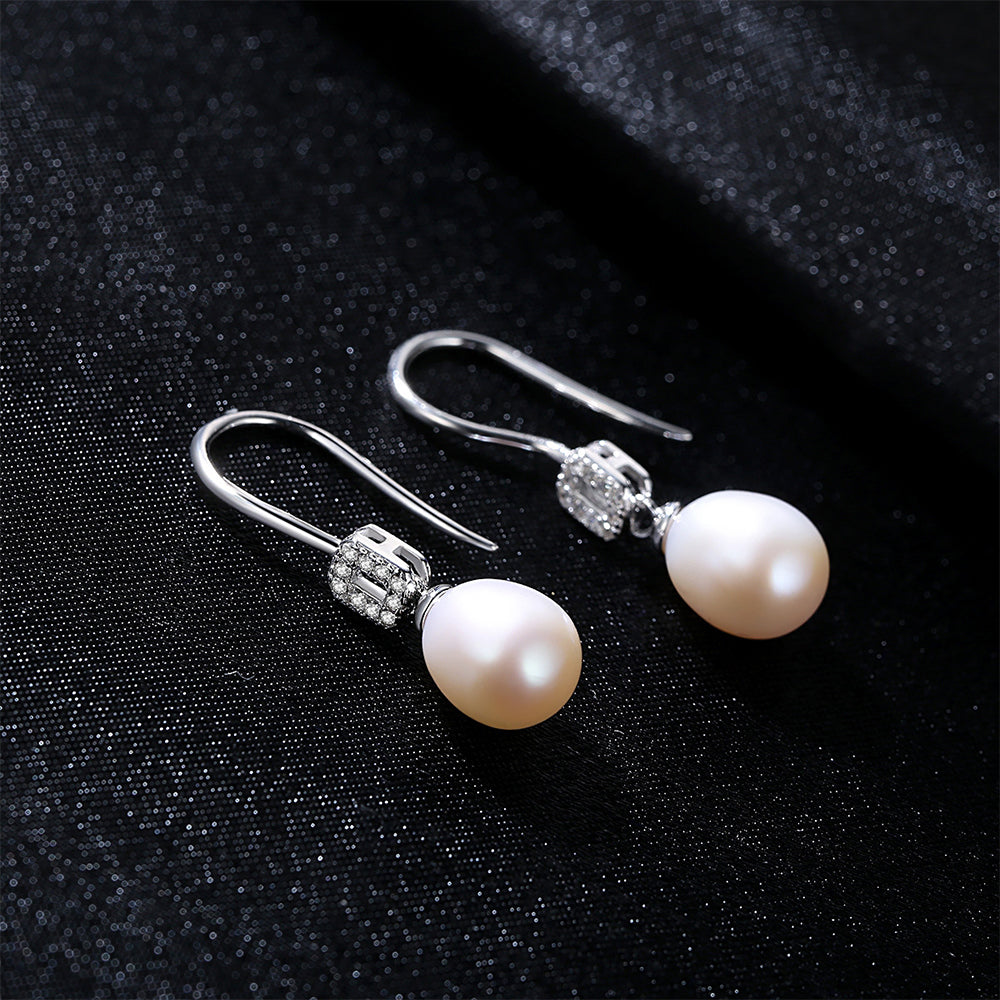 Pendientes de gancho con perla natural de plata de ley 925, joyería de moda, regalo para mujeres y niñas.