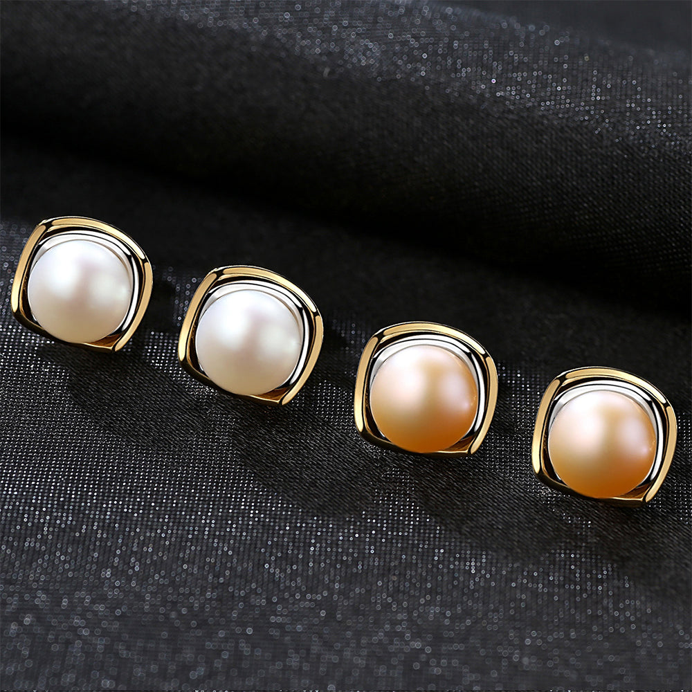 925 Sterling Silver Natural Pearl Stud Earrings Fashion Jewelry Gift for Women Girls