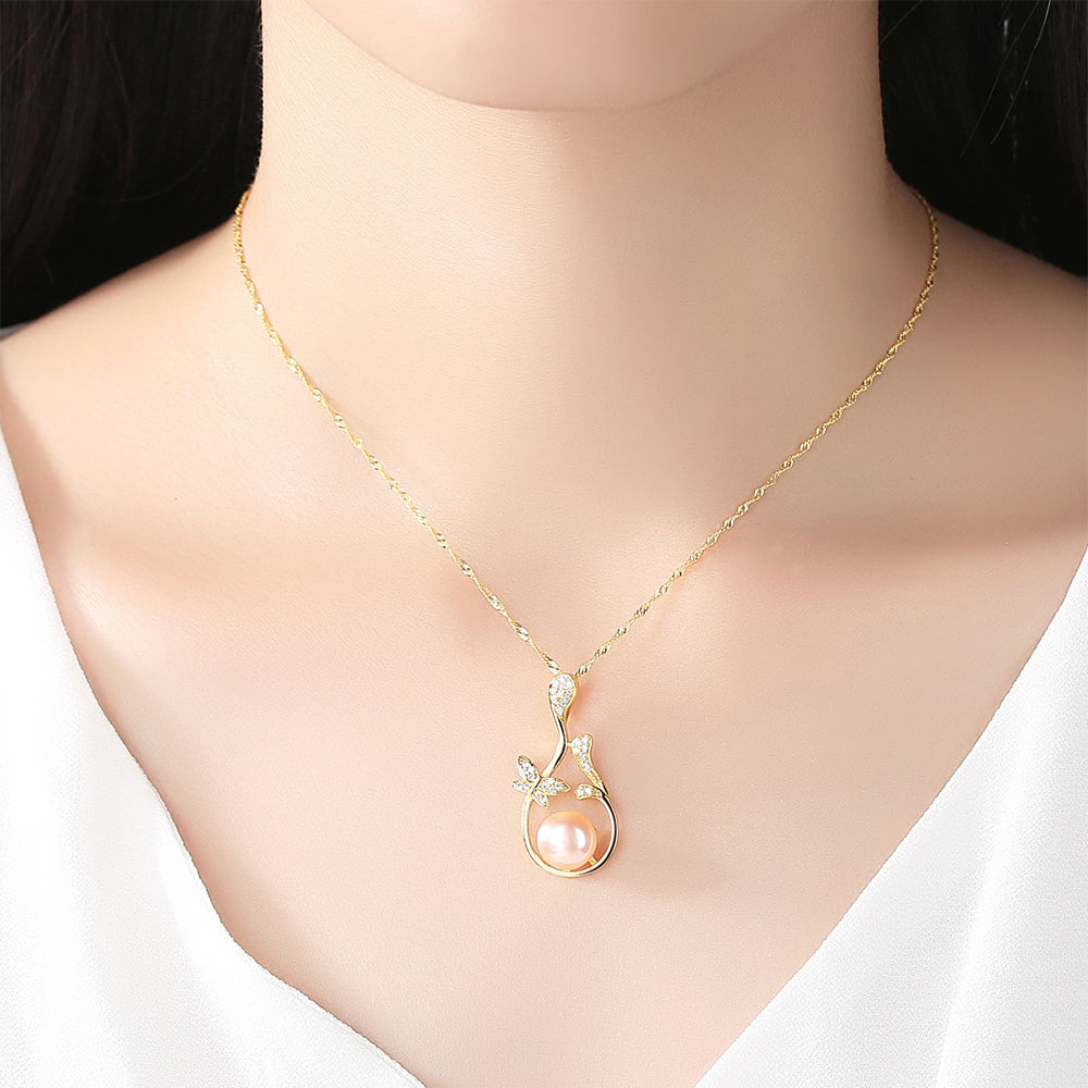 925 Sterling Silver Natural Pearl Drop Necklace Fashion Jewelry Gift for Women Girls