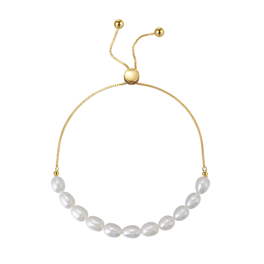925 Sterling Silver Pearl Bracelet Fashion Jewelry Gift for Women Girls