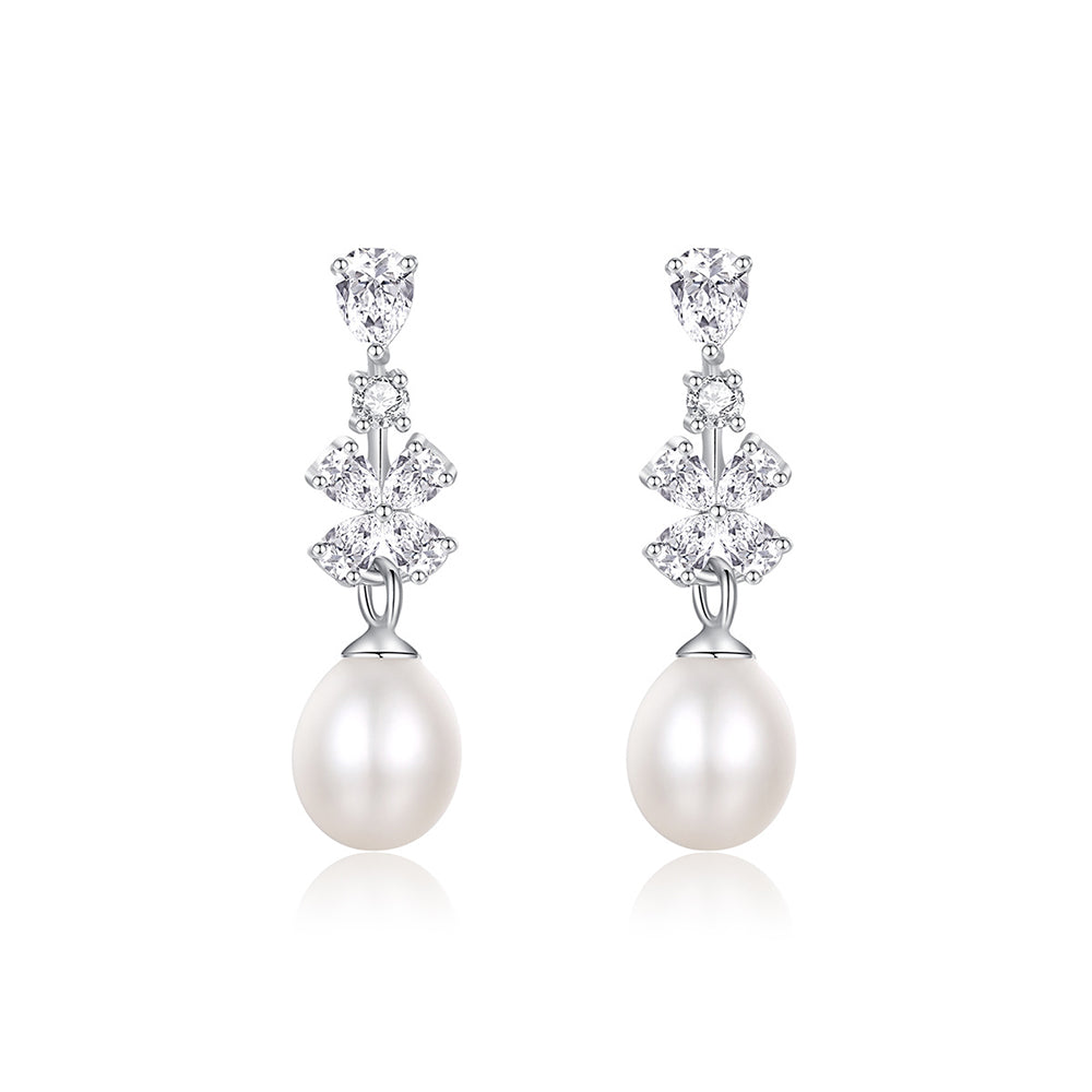 925 Sterling Silver Natural Pearl Drop Earrings Fashion Jewelry Gift for Women Girls