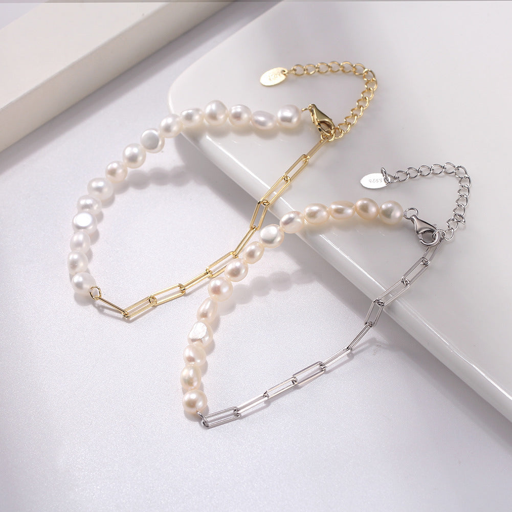 925 Sterling Silver Pearl Bracelet Fashion Jewelry Gift for Women Girls