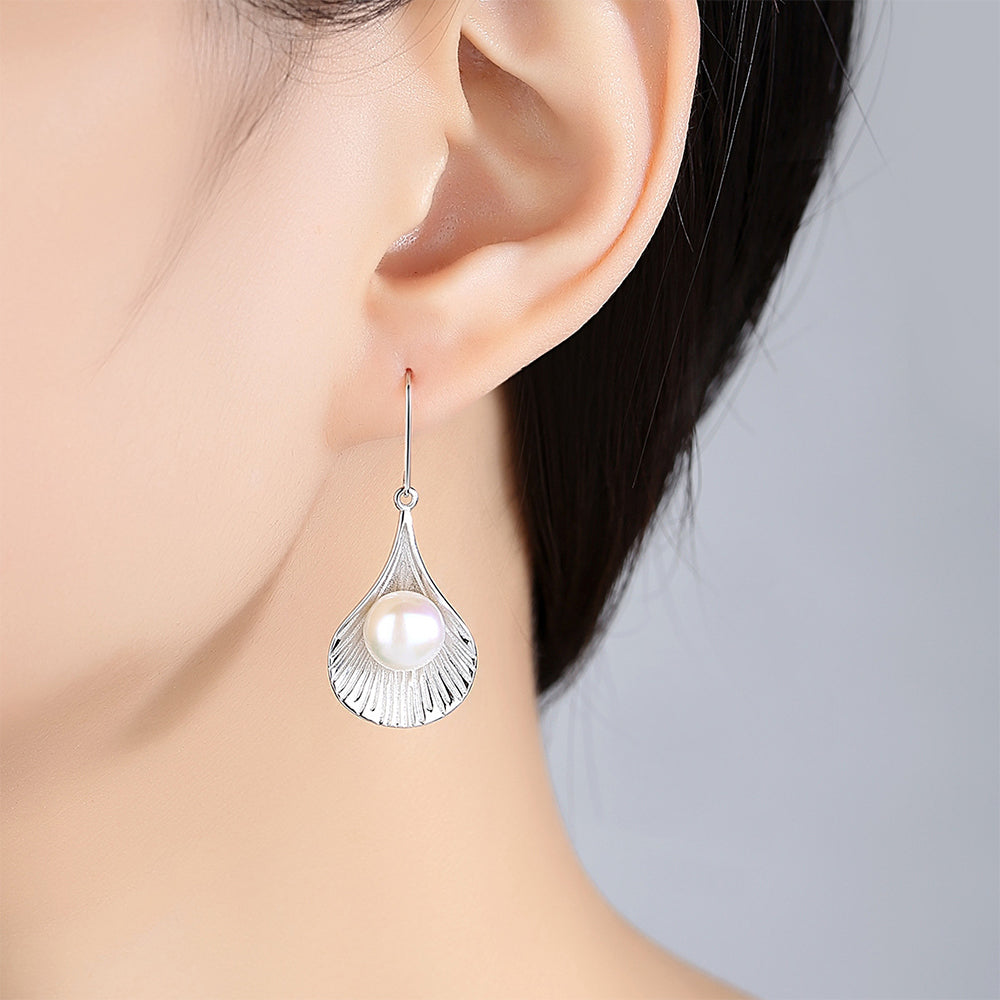 925 Sterling Silver Natural Pearl Drop Hook Earrings Fashion Jewelry Gift for Women Girls