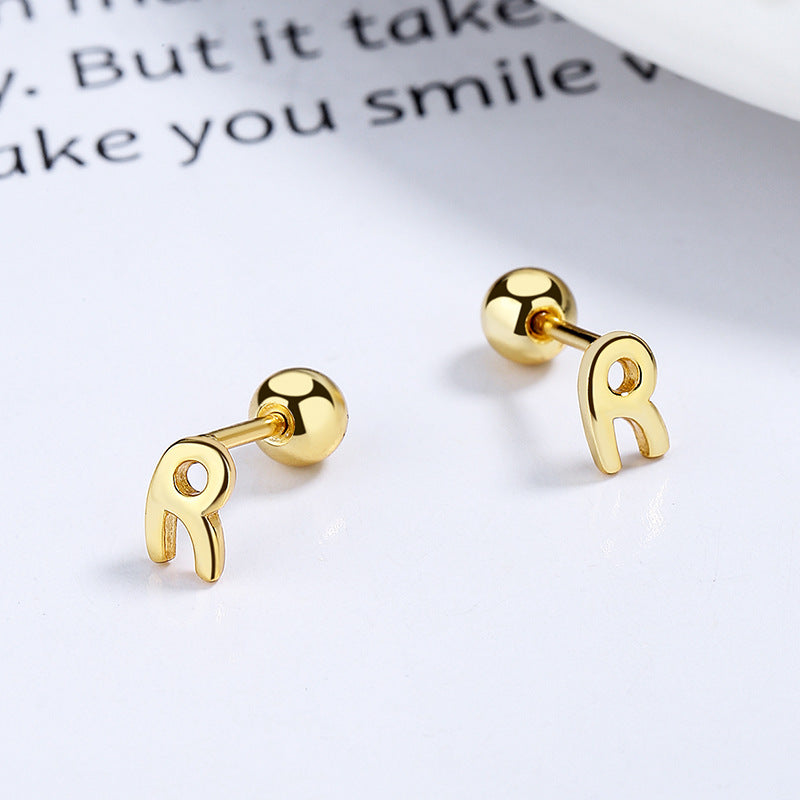 925 Sterling Silver Letter Screw Back Stud Earrings