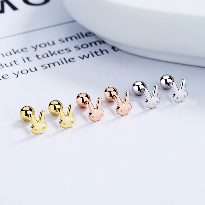 925 Sterling Silver Rabbit Screwed Earrings