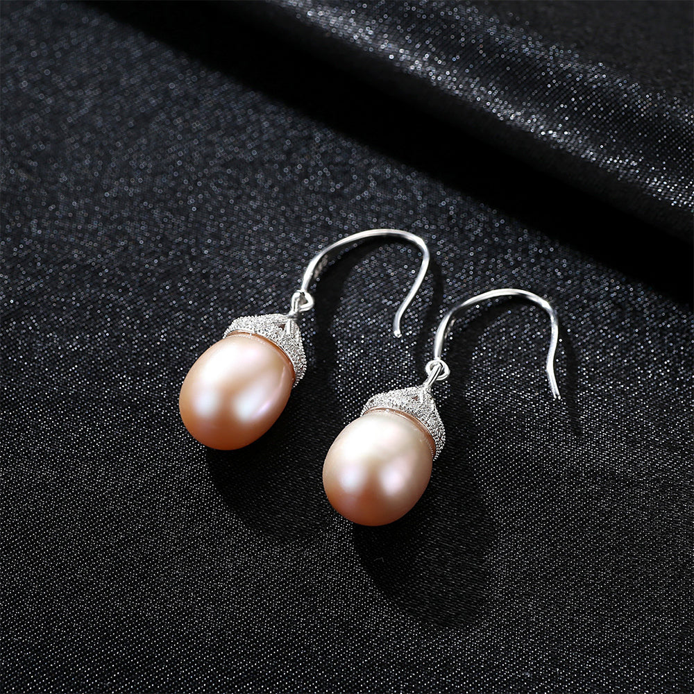 925 Sterling Silver Natural Pearl Drop Hook Earrings Fashion Jewelry Gift for Women Girls