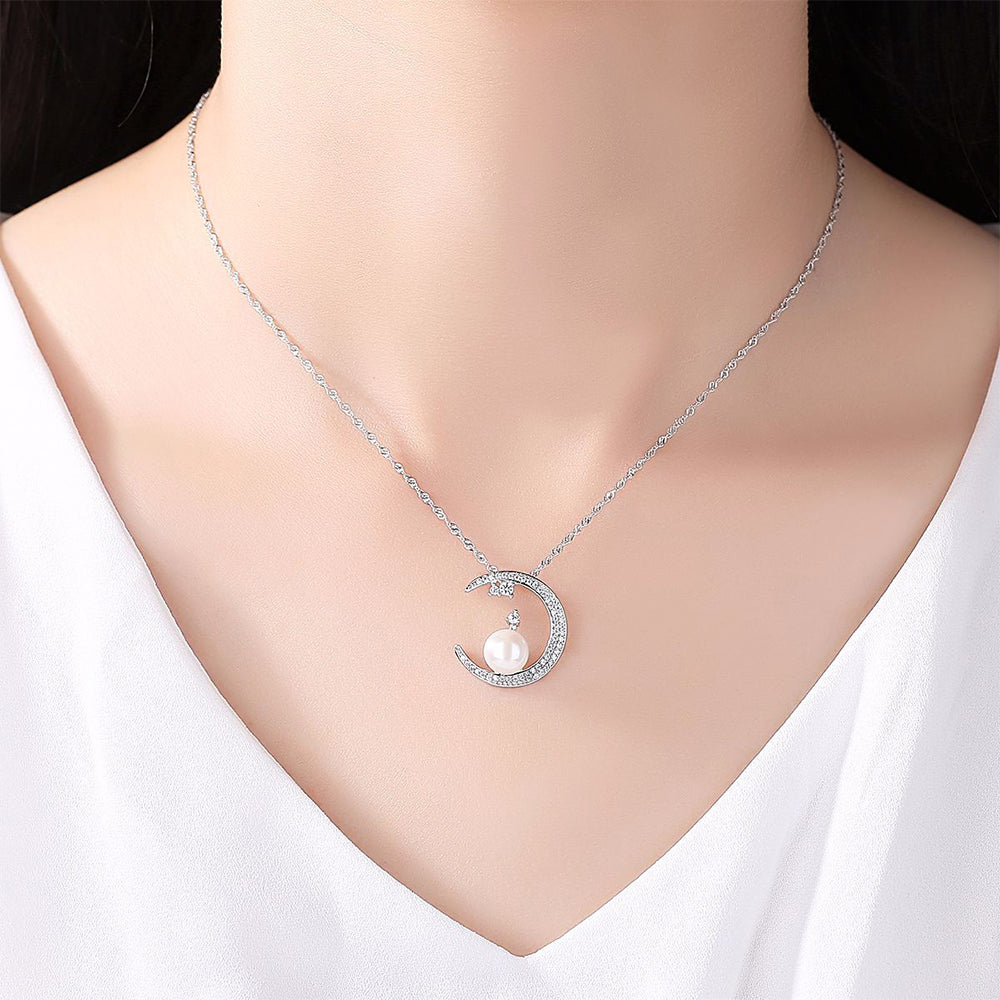 925 Sterling Silver Natural Pearl Drop Necklace Fashion Jewelry Gift for Women Girls