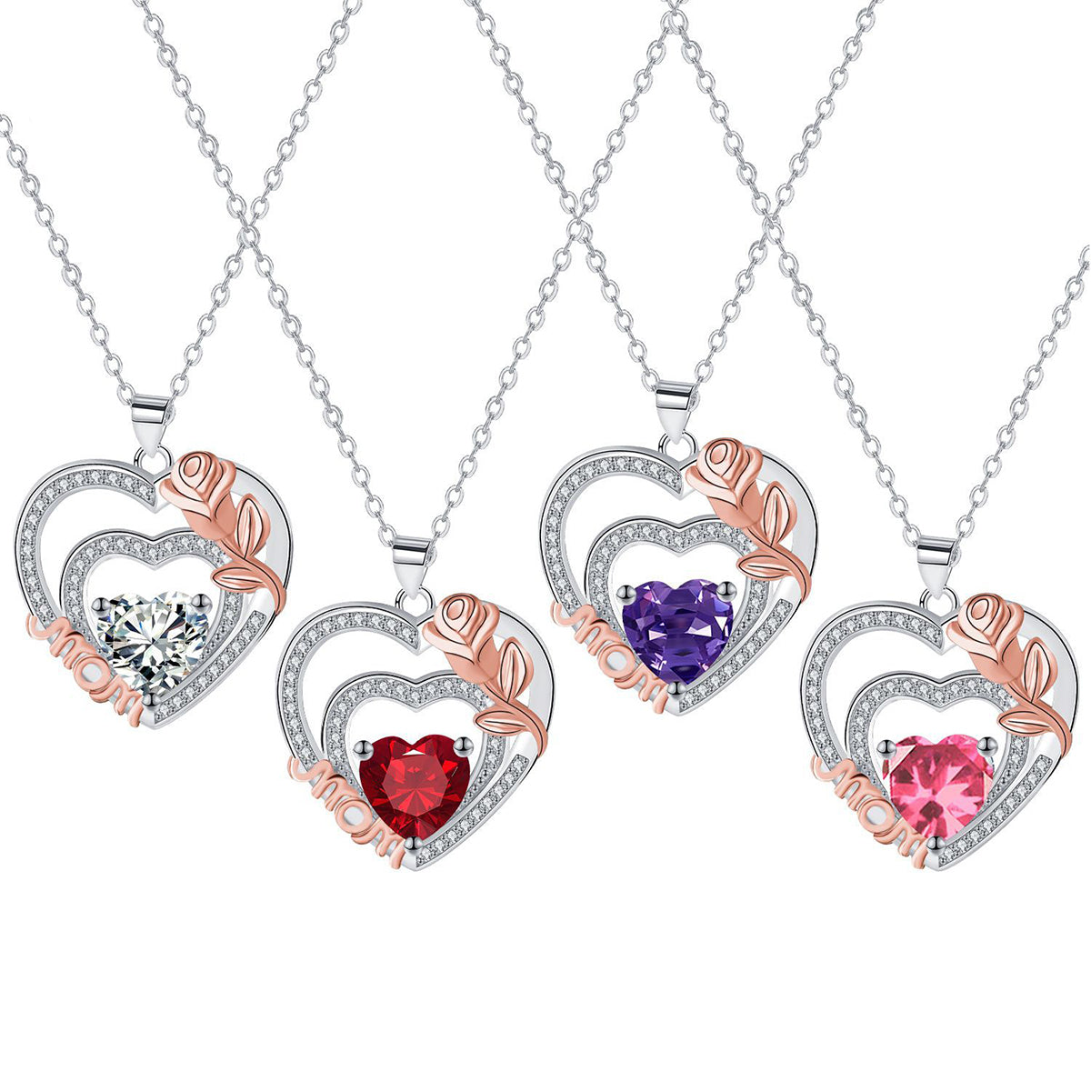 Copper With Silver/Rosegold Plated Heart Mom Pendant Necklace