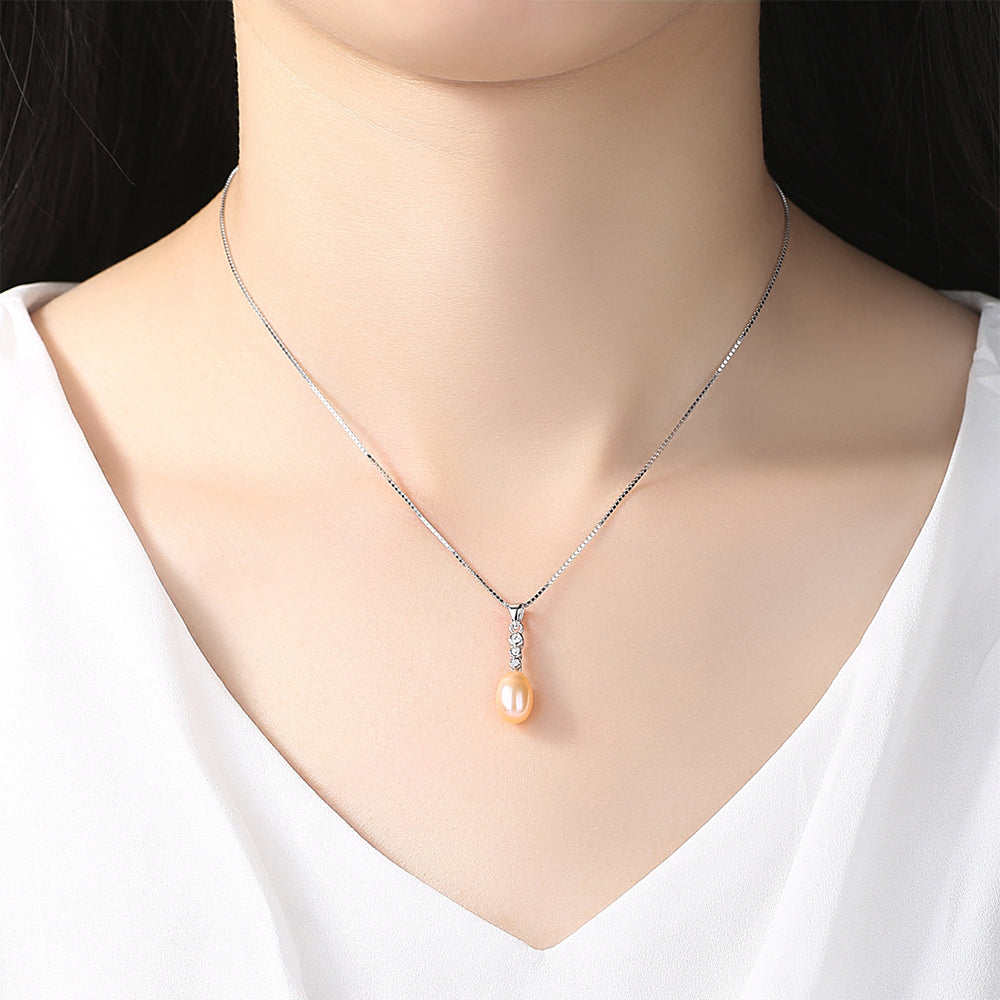 925 Sterling Silver Natural Pearl Drop Necklace Fashion Jewelry Gift for Women Girls