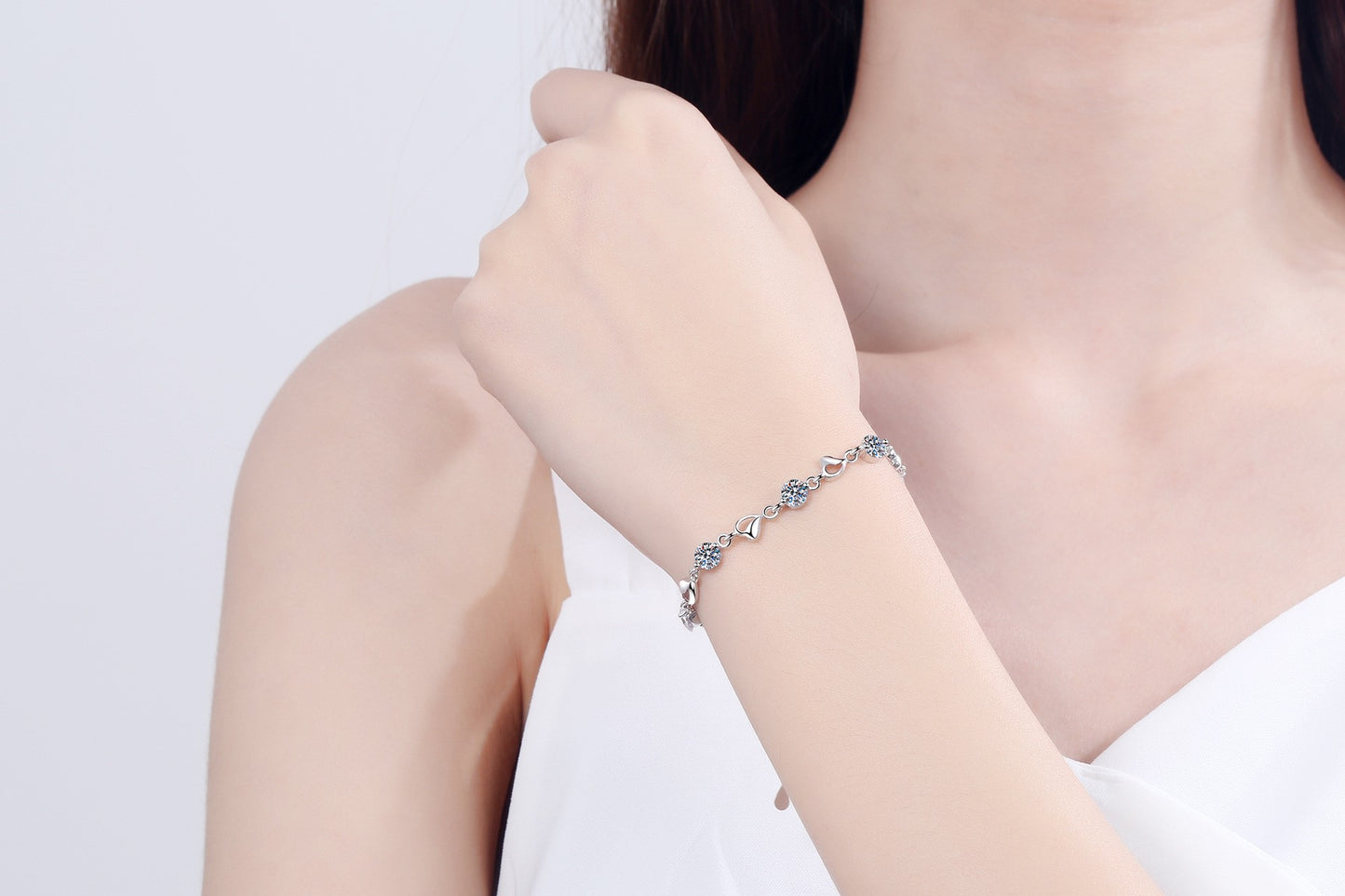 925 Sterling Silver Moissanite Heart Bracelet with Extension Chain for Women Girls