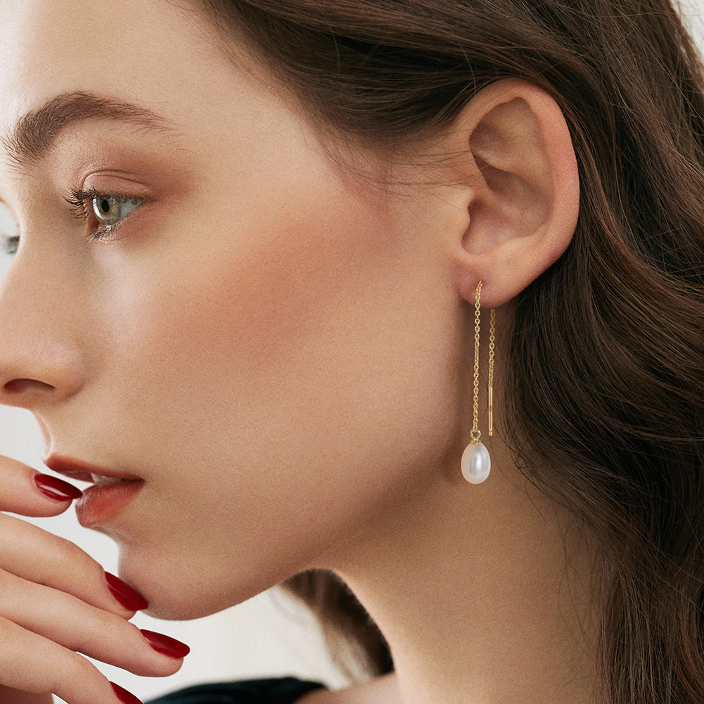 925 Sterling Silver Natural Pearl Earrings Fashion Jewelry Gift for Women Girl