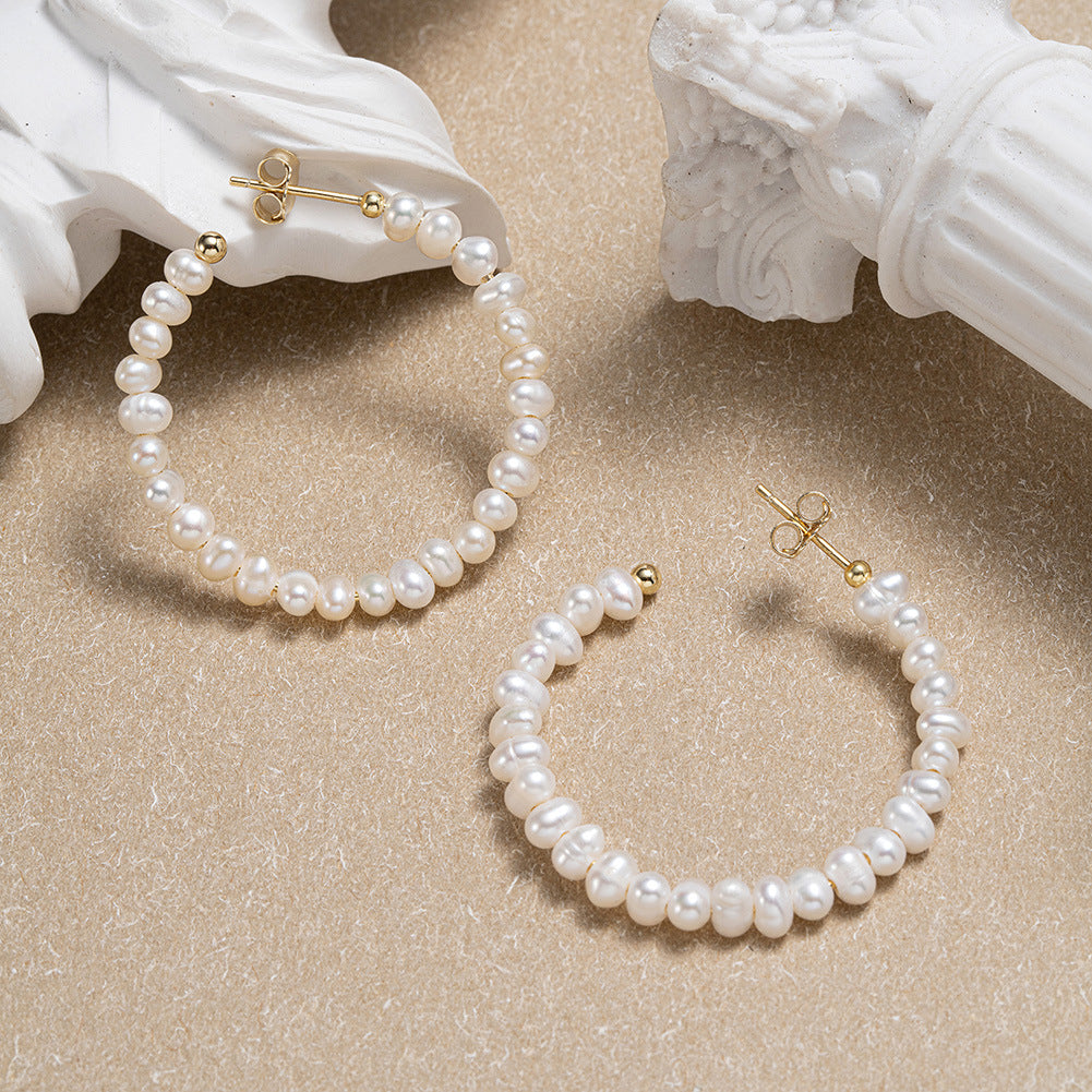925 Sterling Silver Natural Pearl Earrings Fashion Jewelry Gift for Women Girl