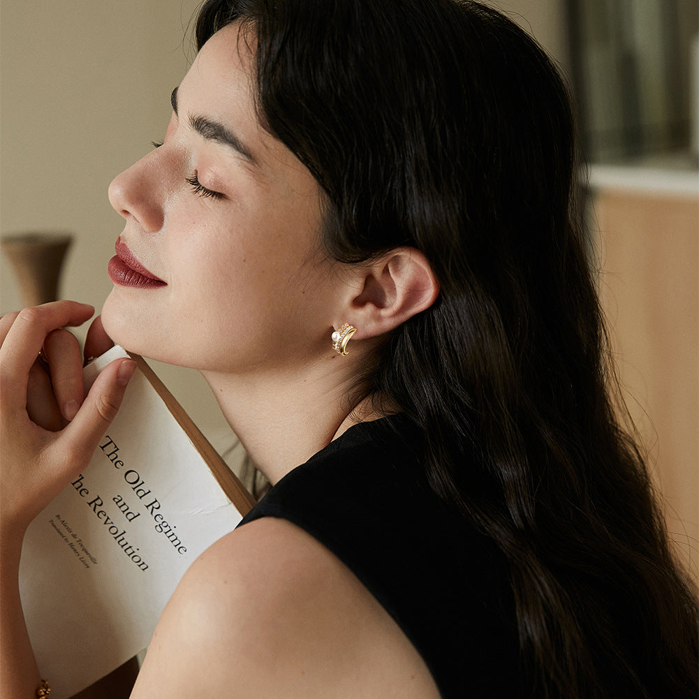 925 Sterling Silver Natural Pearl Earrings Fashion Jewelry Gift for Women Girl