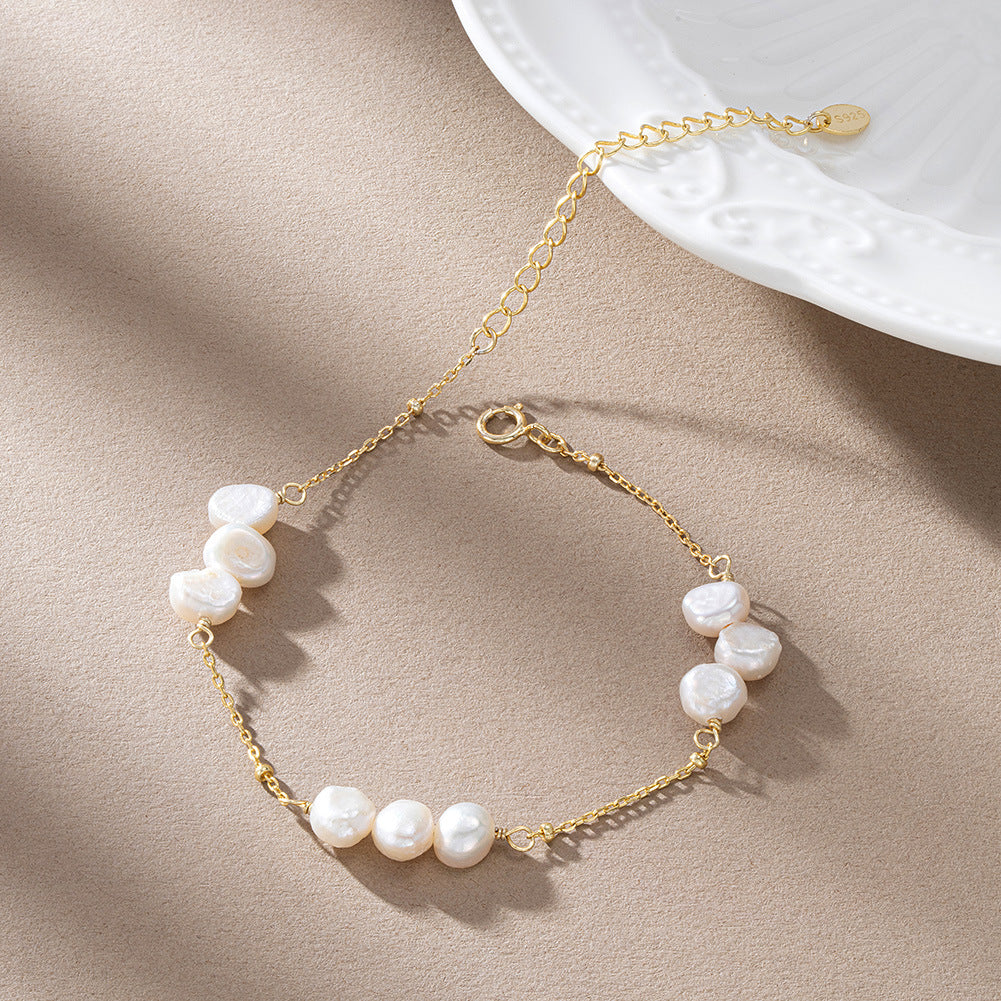 925 Sterling Silver Pearl Bracelet Fashion Jewelry Gift for Women Girls