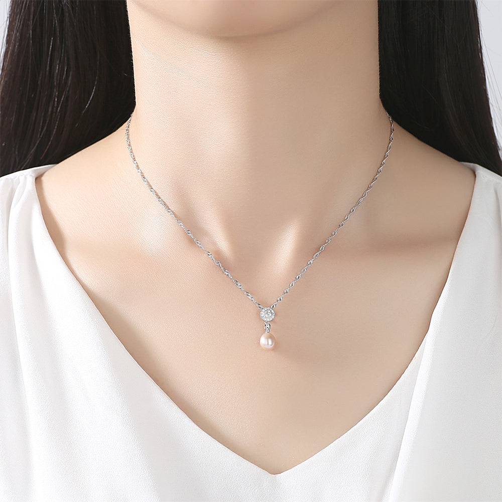 925 Sterling Silver Natural Pearl Drop Necklace Fashion Jewelry Gift for Women Girls