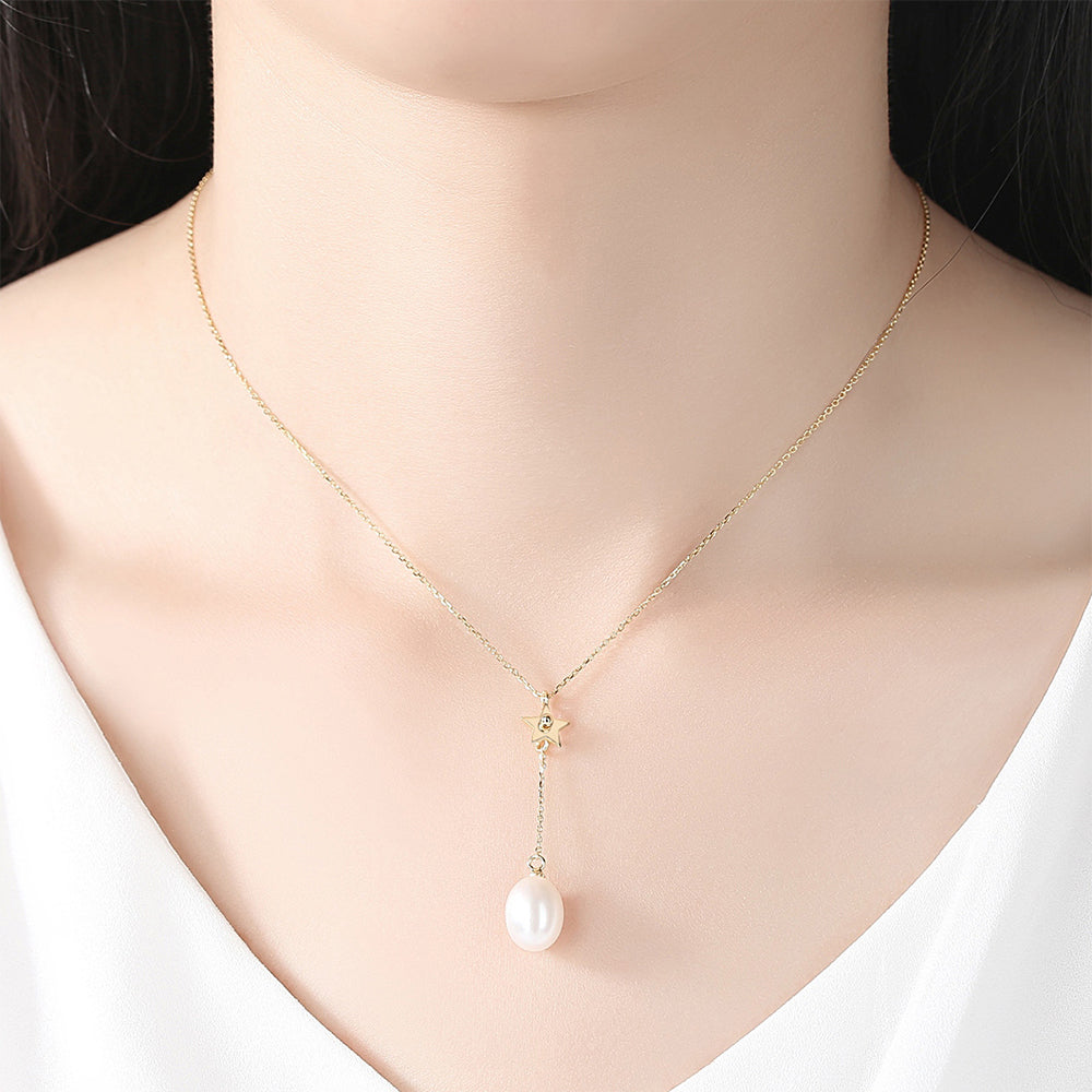 925 Sterling Silver Natural Pearl Drop Necklace Fashion Jewelry Gift for Women Girls