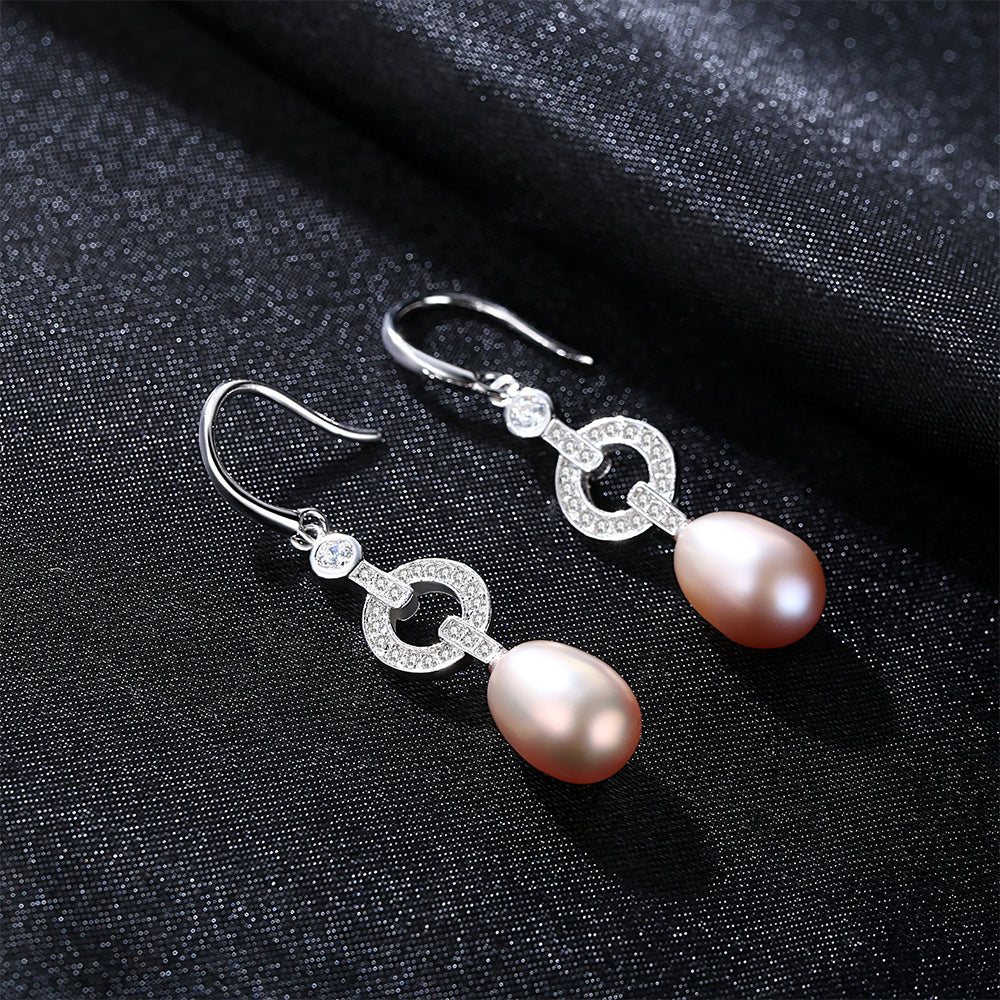 925 Sterling Silver Natural Pearl Drop Hook Earrings Fashion Jewelry Gift for Women Girls