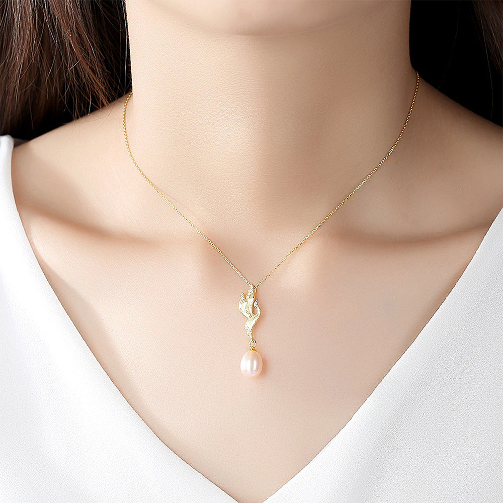 925 Sterling Silver Natural Pearl Drop Necklace Fashion Jewelry Gift for Women Girls