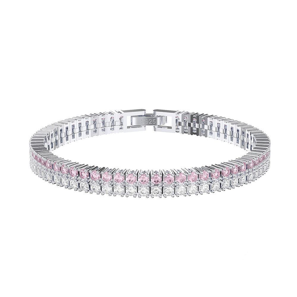 925 Sterling Silver 2mm Tennis Double Layer Bracelet