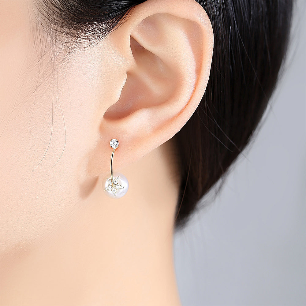 925 Sterling Silver Natural Pearl Long Drop Earrings Fashion Jewelry Gift for Women Girls