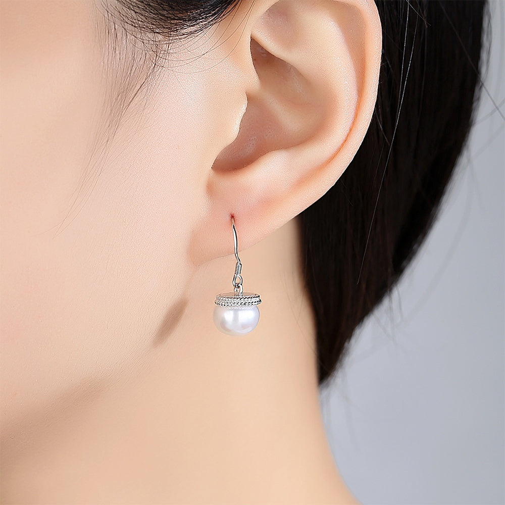 925 Sterling Silver Natural Pearl Drop Earrings Fashion Jewelry Gift for Women Girls