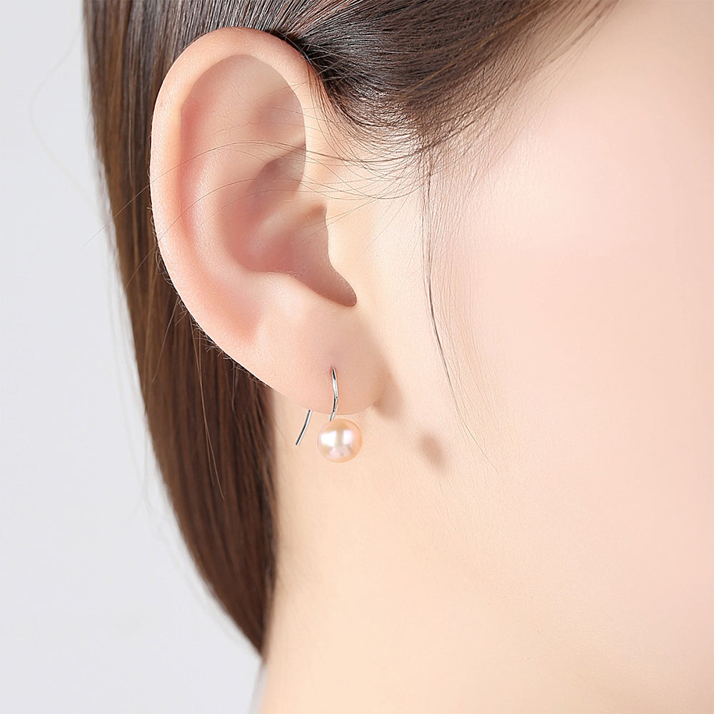 925 Sterling Silver Natural Pearl Long Drop Earrings Fashion Jewelry Gift for Women Girls