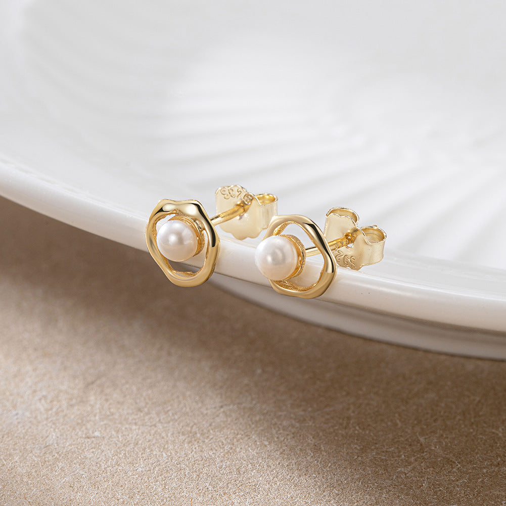 925 Sterling Silver Natural Pearl Earrings Fashion Jewelry Gift for Women Girl