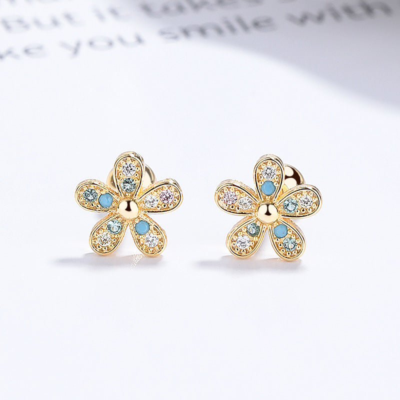 925 Sterling Silver Flower Screw Back Stud Earrings