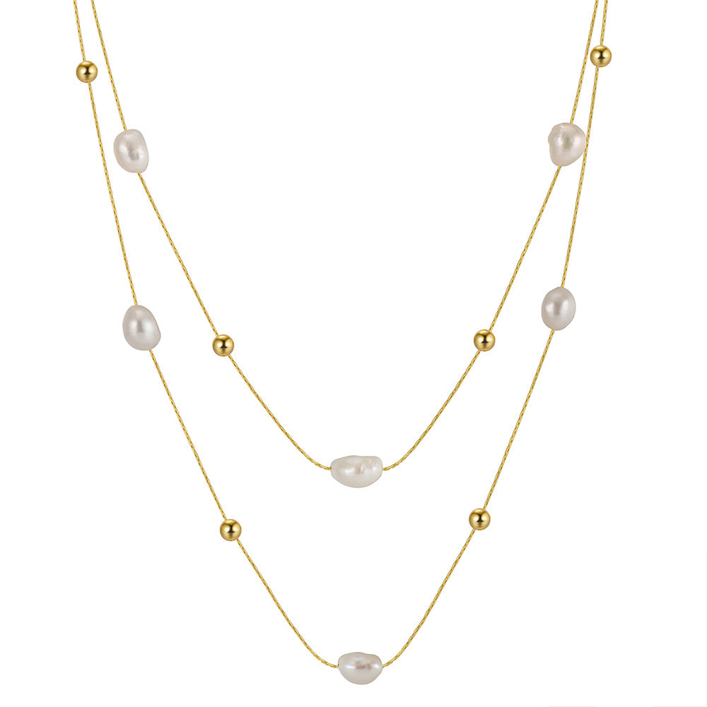 925 Sterling Silver Natural Pearl Necklace Fashion Jewelry Gift for Women Girls