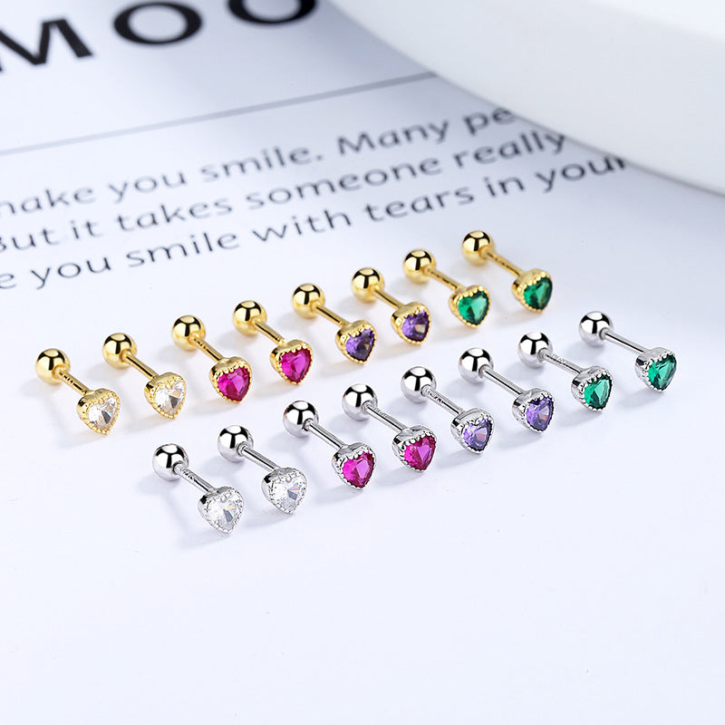 925 Sterling Silver Heart Screw Back Stud Earrings