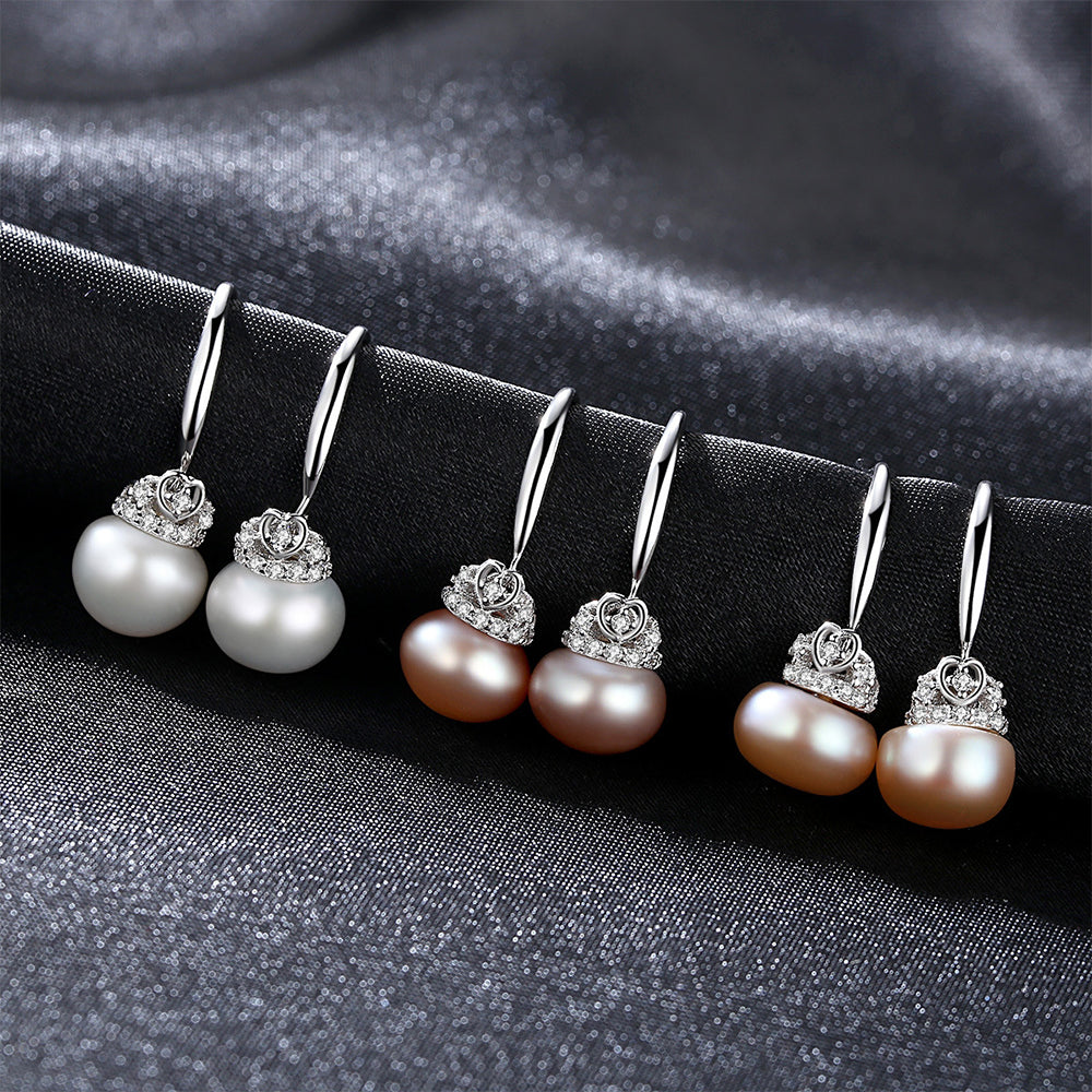 Pendientes colgantes de perla natural de plata de ley 925, joyería de moda, regalo para mujeres y niñas.