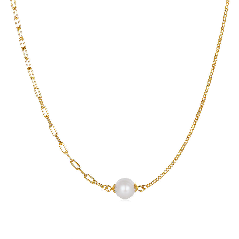 925 Sterling Silver Natural Pearl Necklace Fashion Jewelry Gift for Women Girls