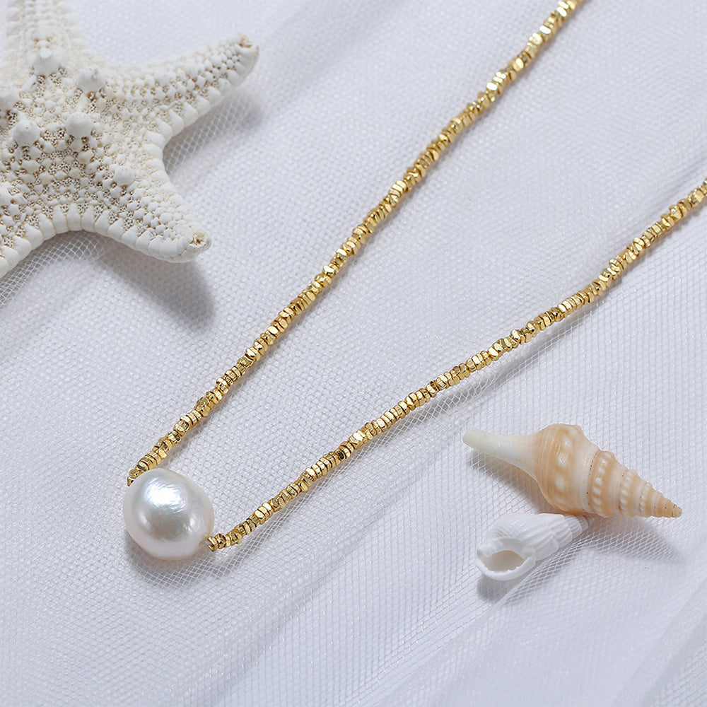 925 Sterling Silver Natural Pearl Necklace Fashion Jewelry Gift for Women Girls