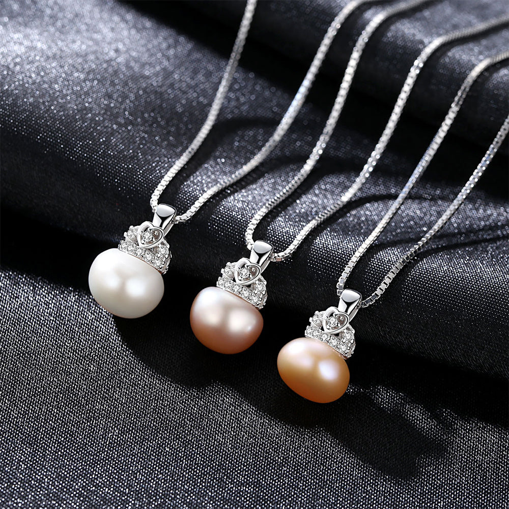 925 Sterling Silver Natural Pearl Drop Necklace Fashion Jewelry Gift for Women Girls