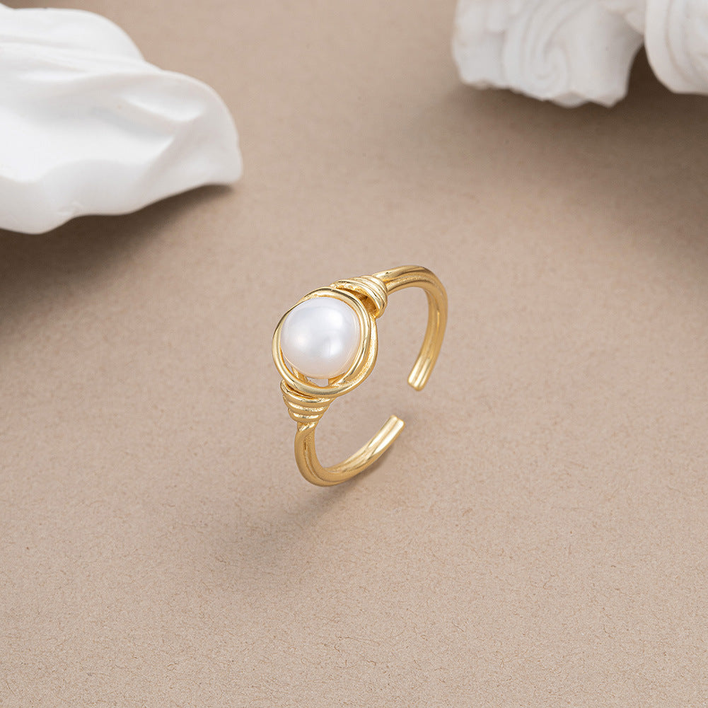 925 Sterling Silver Natural Pearl Ring Fashion Jewelry Gift for Women Girls